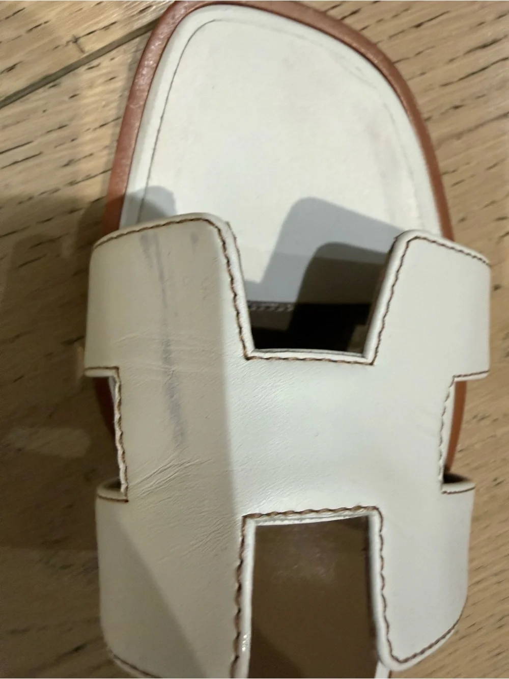 Hermes White Leather Oran Slide Sandals